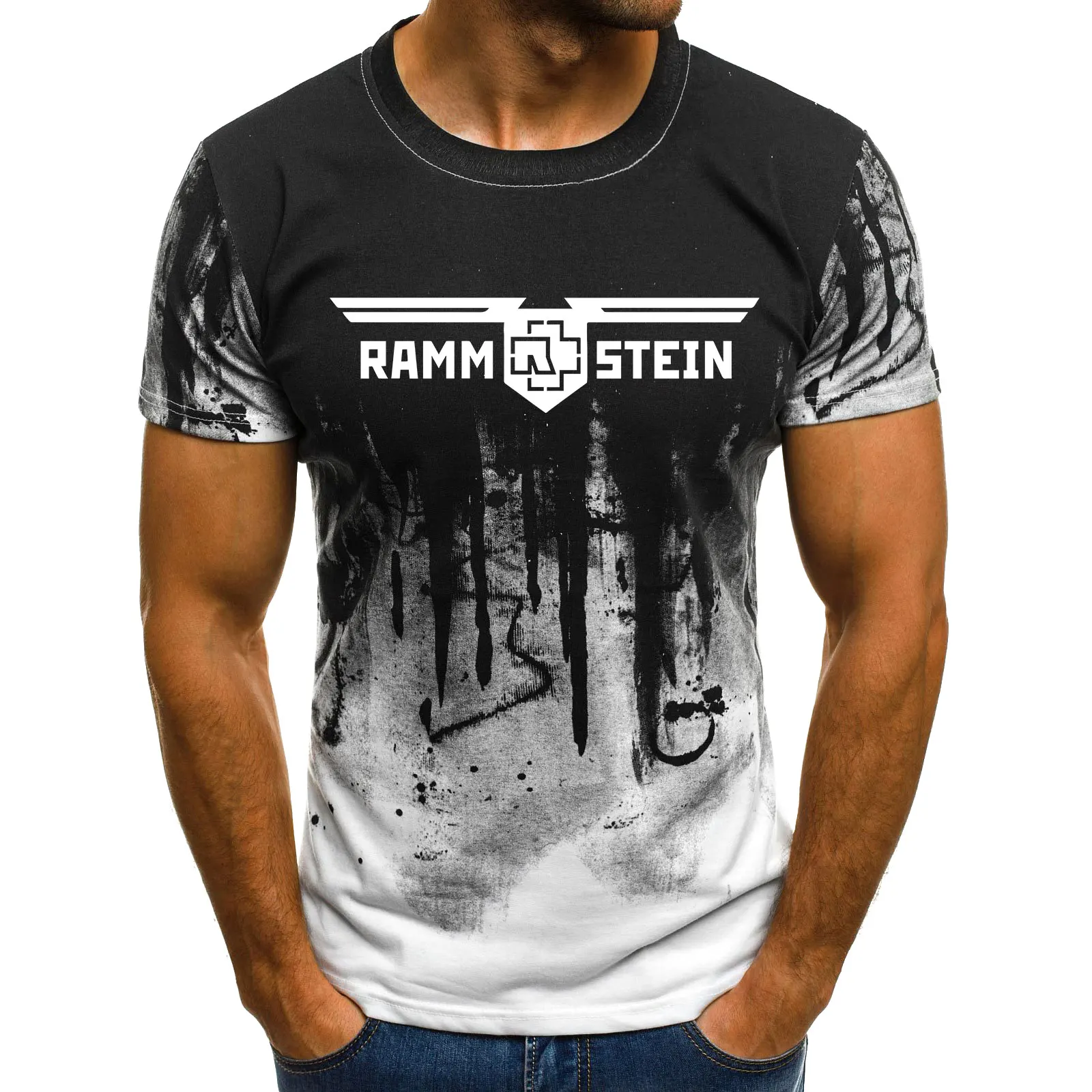 Men's Fitness Printed Rammstein Camouflage T shirt Short sleeved Shirt