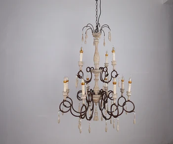 

American countryside wood art retro cafe restaurant lamp French made old candle wood chandelier lamp