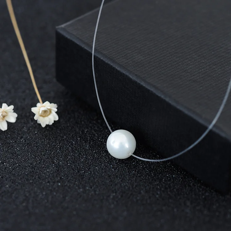 Пресноводная жемчужная подвеска, невидимая рыболовная леска, ожерелье,, модное женское 925 пробы Серебряное Ожерелье