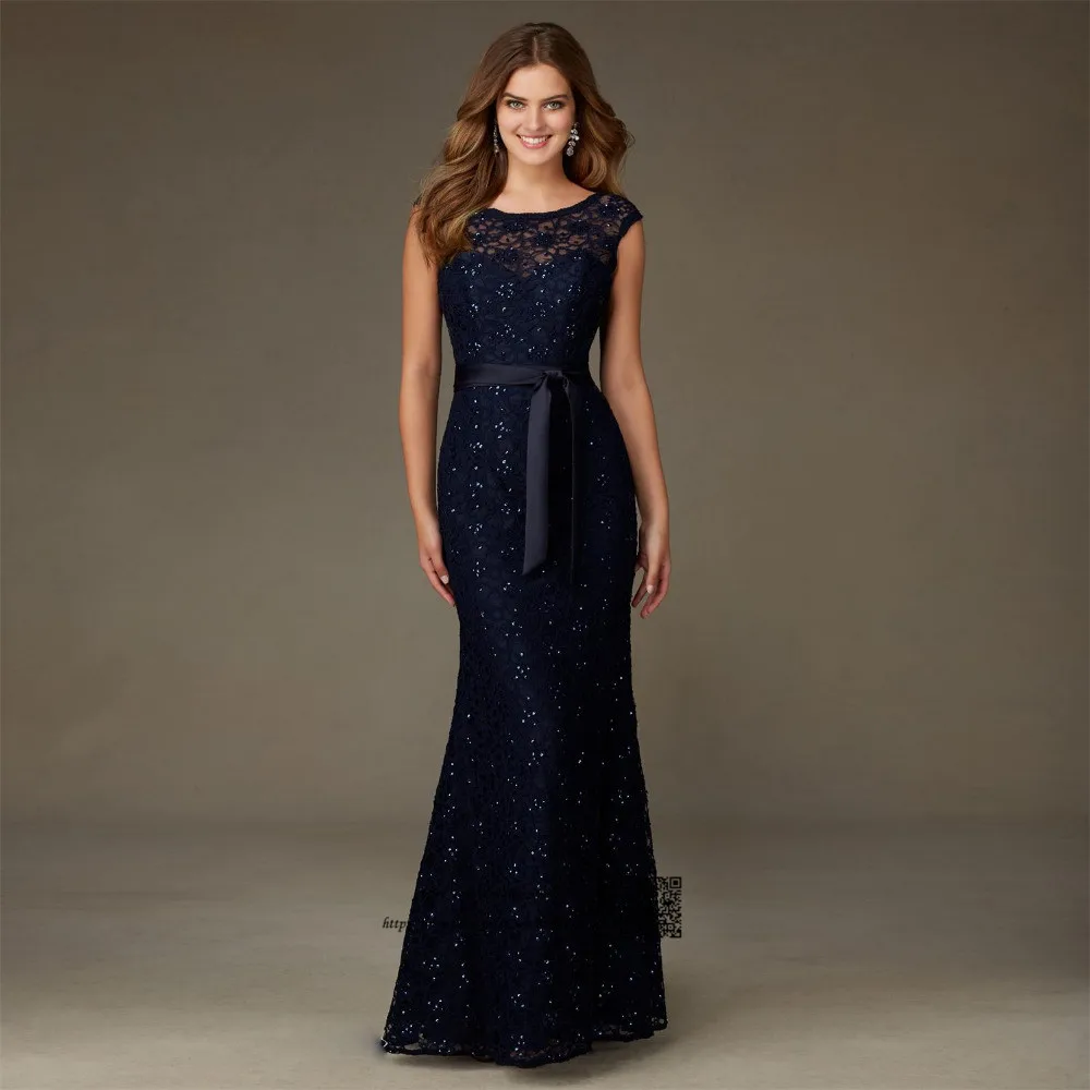 Navy Blue Mermaid Bridesmaid Dresses Lace Sequin Long Wedding Guest ...