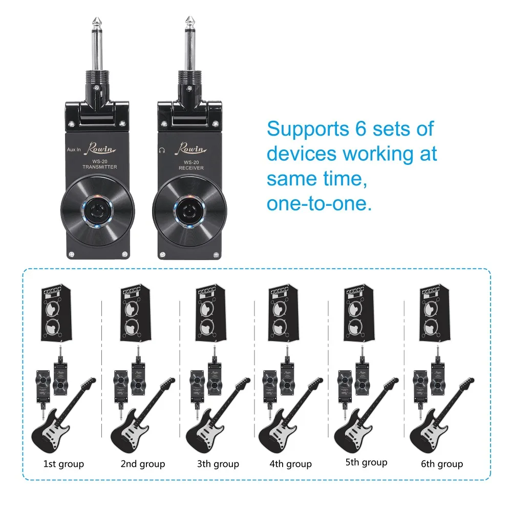 Rowin WS-20 2,4G Беспроводная гитарная система перезаряжаемая литиевая батарея передатчик приемник 30 метров дальность передачи 4 цвета