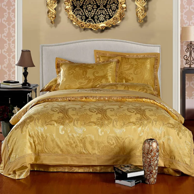 HOT SALE!!! High Quality Silk Jacquard Luxury Gold Bedding