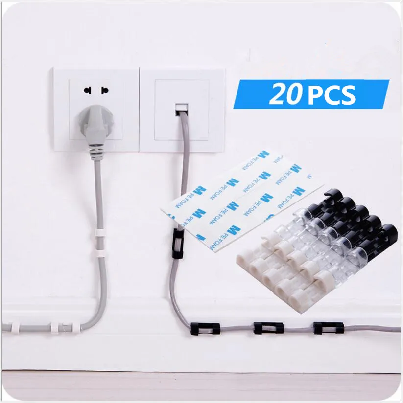 20Pcs Bag Cable Drop Clip Desk Tidy Organiser Wire Cord Lead USB Charger Cord Holder Organizer