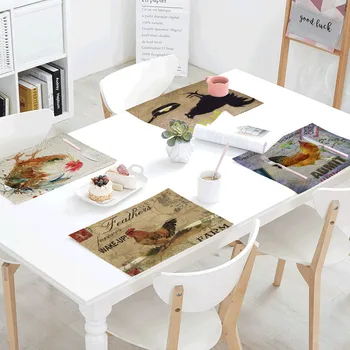 

Retro Big Cock Linens Table Napkins Printed Place Mat Polyester Stamp Color 32x42cm Table Cloth Design Party Decoration