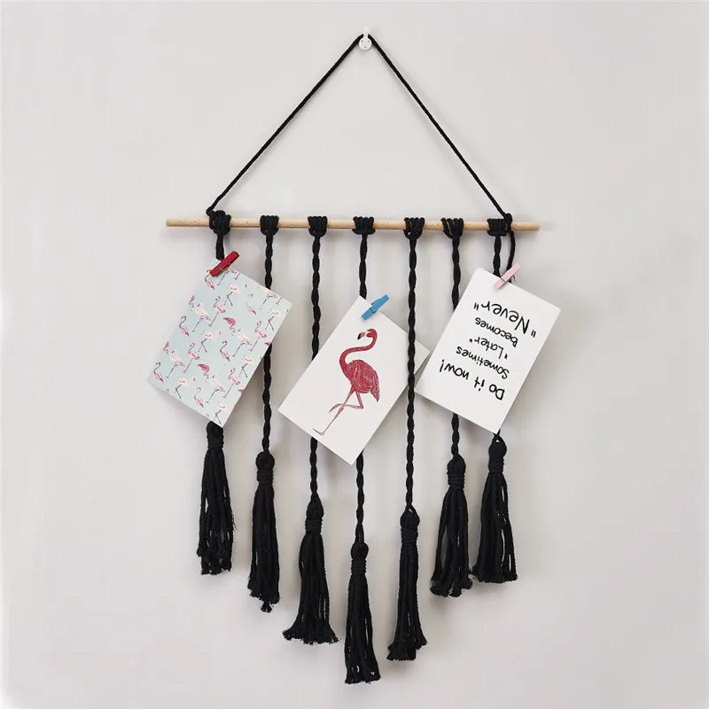 

White Bohemian Macrame Handmade Knitting Cotton Rope Tapestry Wall Hanging Tapisserie Banner Tassel Craft Home Decor Textiles