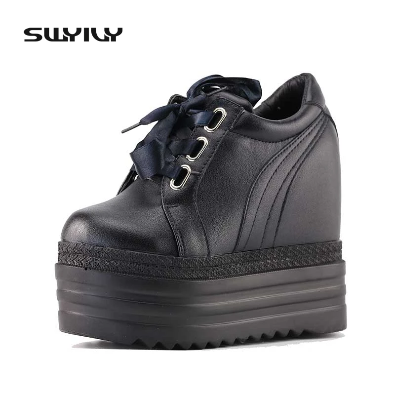 

SWYIVY Women's Vulcanize Shoes Women Sneakers 2017 Platform 14cm Wedge Heel Women Sneakers White Female Casual Shoes 2018 Spring