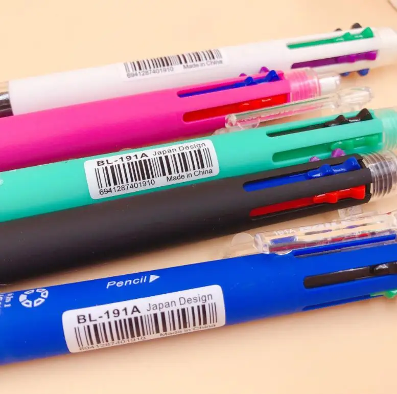 4 шт./компл. Kawaii Clip-on мульти 6 в 1 Пластик 5 цветов Пресс шариковые ручки содержит 1 механический карандаш корейские канцелярские принадлежности подарок