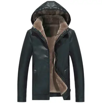 

New Autumn Winter Men's PU Leather Quality Motorcycle Leather Jacket Hooded Real Mans Slim Vintage Hat Leather Coat Outwear Male