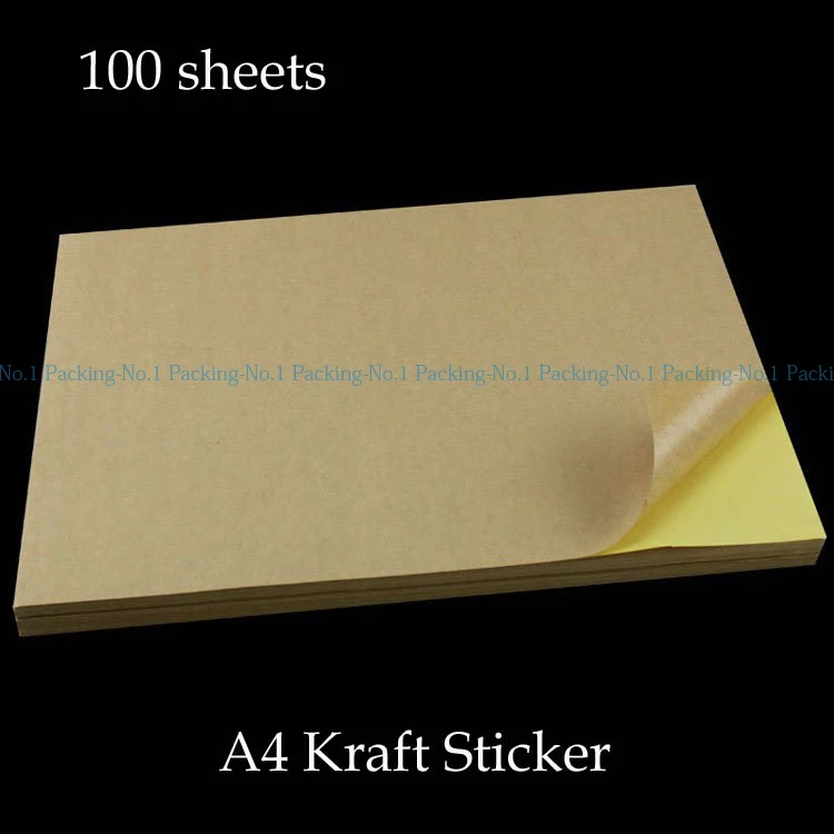 100 sheets brown Self adhesive A4 blank kraft label sticker paper for