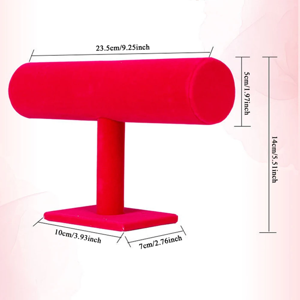 Портативный Бархатный браслет, ожерелье, органайзер для ювелирных изделий, дисплей, подставка, держатель, органайзер, однотонный розовый, из искусственной кожи, Т-образная стойка, Porte Bijoux