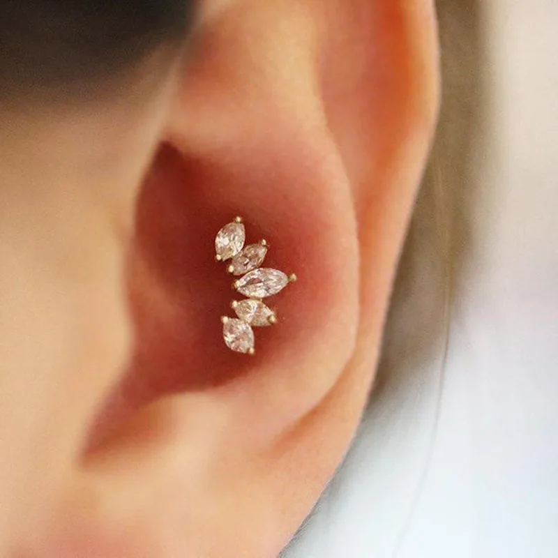 Sellsets 1 шт. Cz Корона Tragus Стад раковины пирсинг спираль серьги, Надеваемые На ушной хрящ Хрустальный пирсинг уха ювелирные изделия