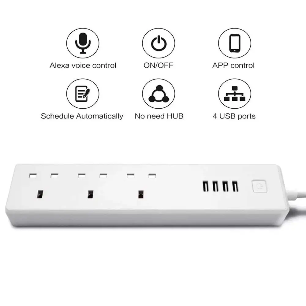 Smart Power Board Remote Application Control WiFi Surge Protector with Timer Voice Control with Alexa and Google Assistant IFTTT