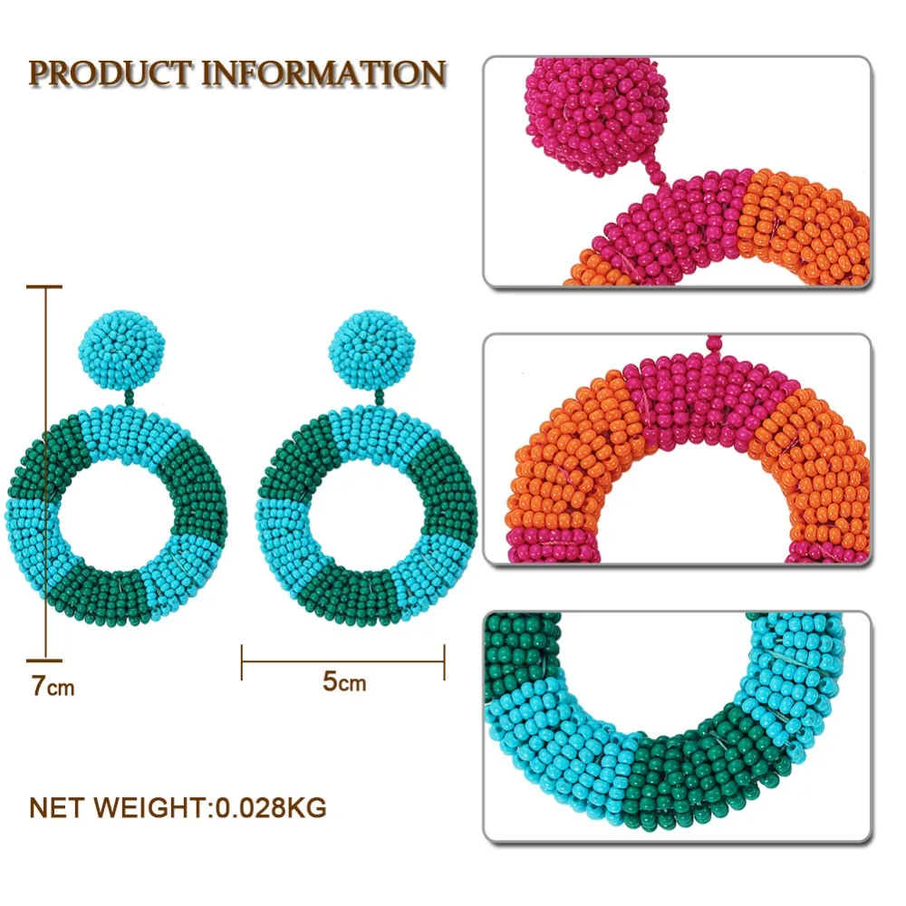 Лучшие женские модные круглые Висячие серьги для женщин Свадебная вечеринка богемные красочные бусины подарки для девочек Висячие Эффектные серьги