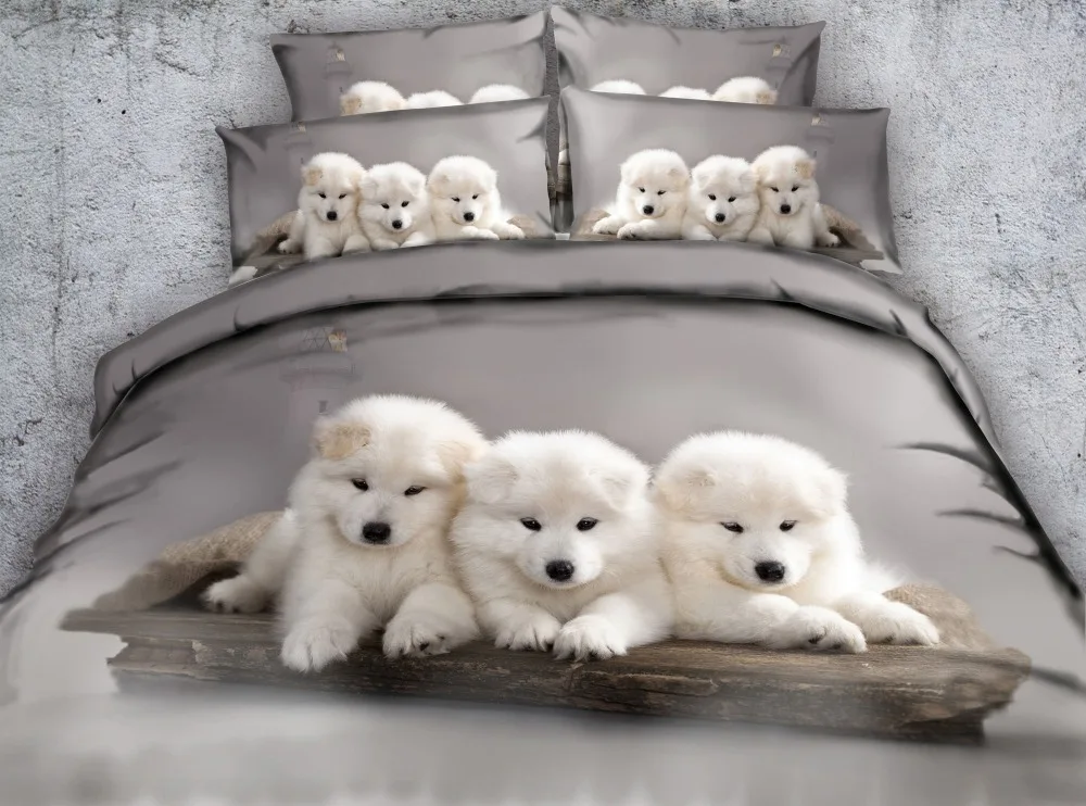 JF 369 Three lovely puppies printed duvet cover set 4pcs dog puppy