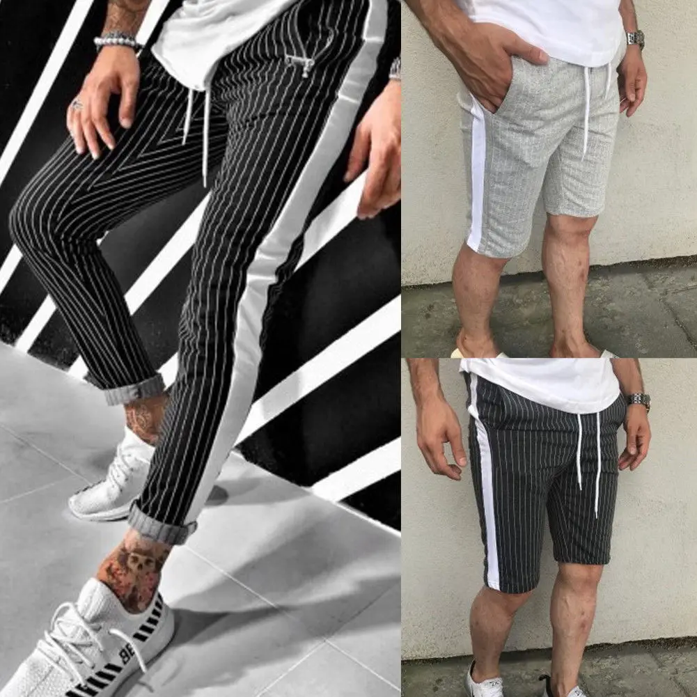 Men Pant Striped High Waist Long Pants Short Jogger Gym Workout Men Stripe Track Ankle Sport Pants Men Pant Striped High Waist Long Pants Short Jogger Gym Workout Men Stripe Track Ankle Sport Pants