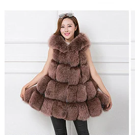 Женское пальто из искусственного меха, повседневные толстовки, теплые, тонкие, с длинным рукавом, из искусственного лисьего меха, зимнее пальто для женщин, casaco feminino 4XL - Цвет: Camel Sleeveless