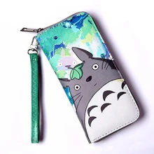 Men and Women Famous Brand Leather Anime Totoro Character Wallet Long Zipper Printing Thin Simple Wallet Cell Phone Purse