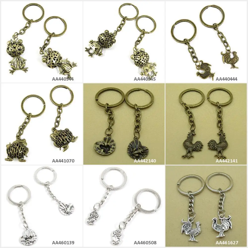 

Antique Bronze Silver Tone Keychain Keyring Keytag Rooster Cock Chicken Money Frog Prince Princess Key Chain Ring Tag Bag Charms