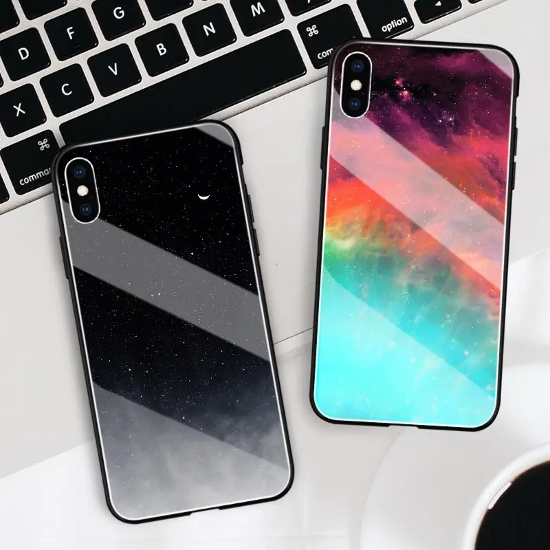 

Fashion Tempered Glass Case For iPhone 8 Plus 7 6 6S Plus 9 10 Starry Sky Patterned Cover For iPhone XS Max For iPhone X XR Capa
