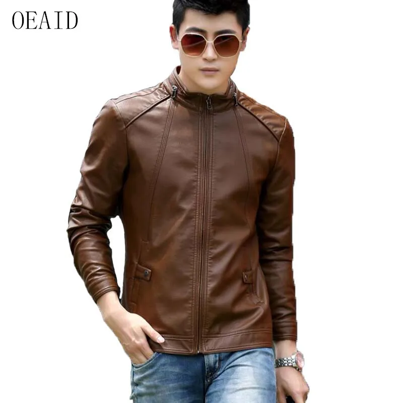 

OEAID Plus size Leather Coat Men 2019 New Spring Autumn Men Leather Jacket Short Slim Motorcycle Leather Clothing Male Outerwear