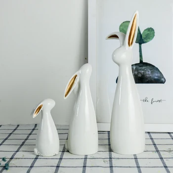 

Nordic Brief Cute Bunny Home Office Desktop Decoration Crafts Creative Tabletop Ceramic Ornaments Wedding Gifts Figurine Room