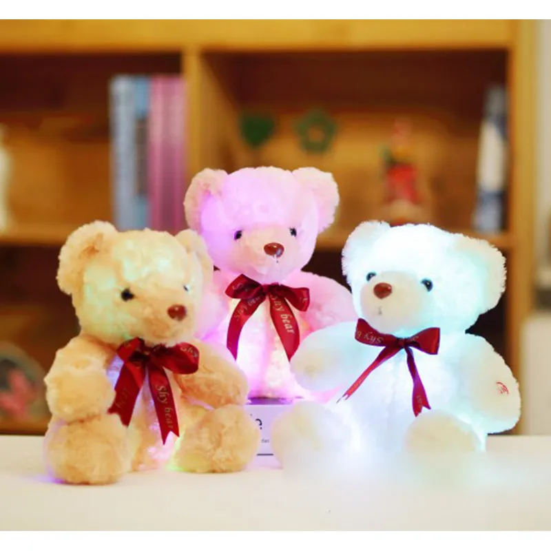 Mini oso luminoso Juguetes 25 cm suave felpa Peluches LED Glow almohada Animal de peluche muñeca niños Juguetes para niñas
