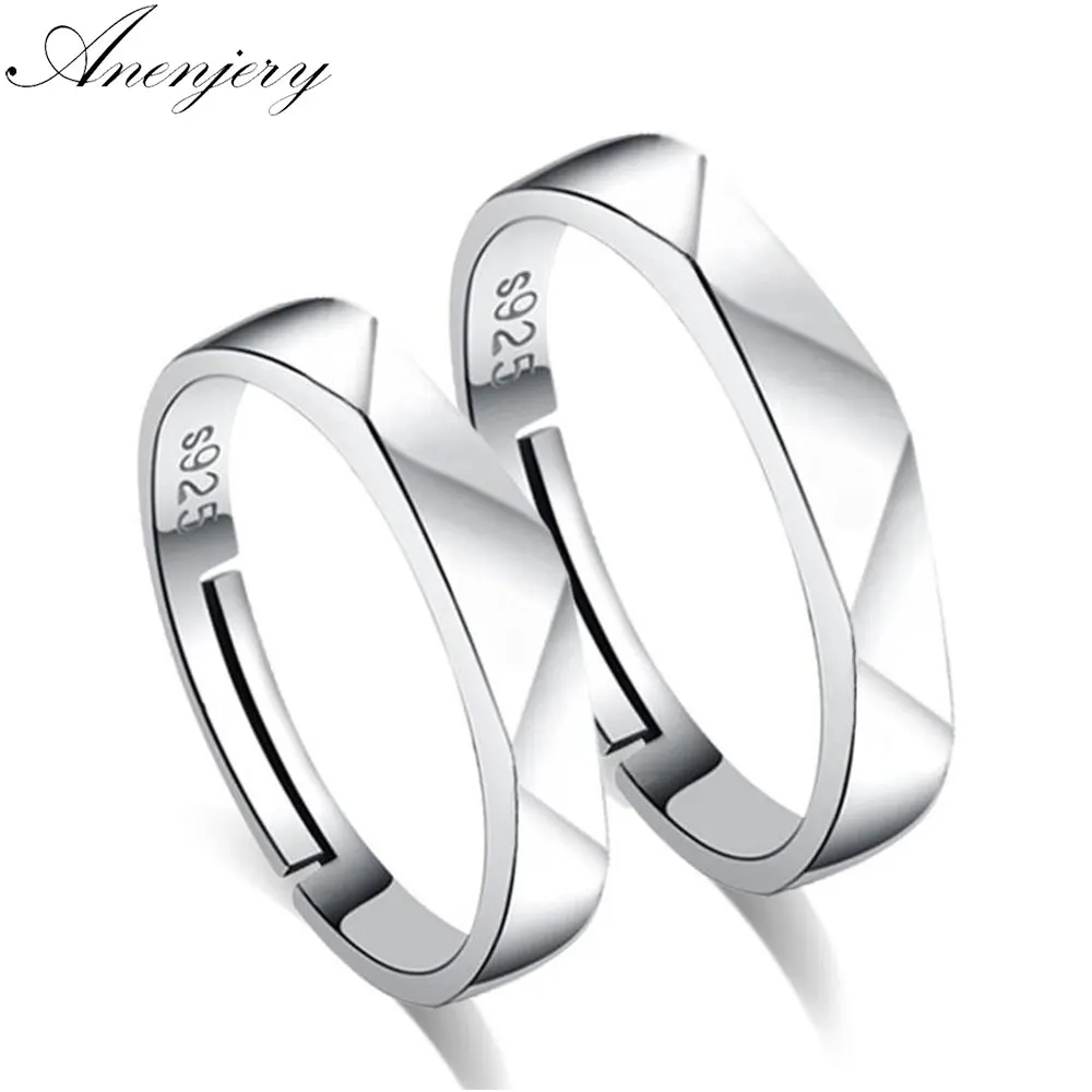 

Anenjery 925 Sterling Silver Couple Wedding Rings Wave Love Opening Rings For Men Women anillos Valentine's Day present S-R163