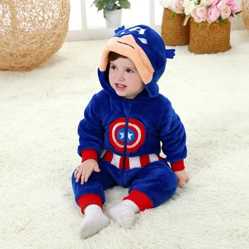 

New Animal Baby Romper Captain America Bebe Infant Clothing Baby Boy Girl Clothes Cartoon Flannel Hooded Jumpsuit Costume