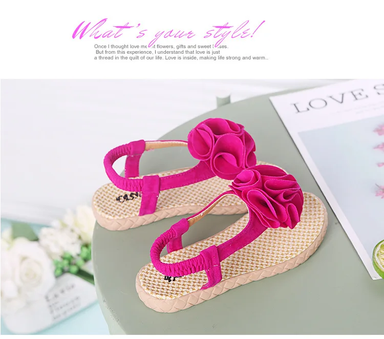 JGSHOWKITO Girls Sandals Kids Gladiator Floral Sandals Soft Childrens Flip-flip Sandals 4-10 Yrs Girl With Flowers Princess Hot