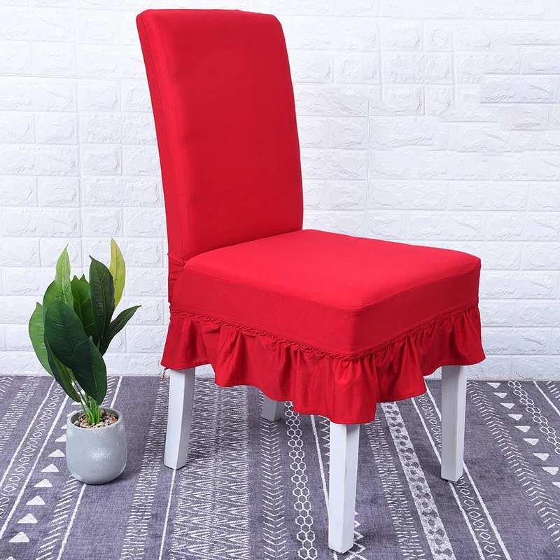 1PC Ruffled Chair Covers Stretch Spandex Wedding Kitchen Dining Seat Covers Red