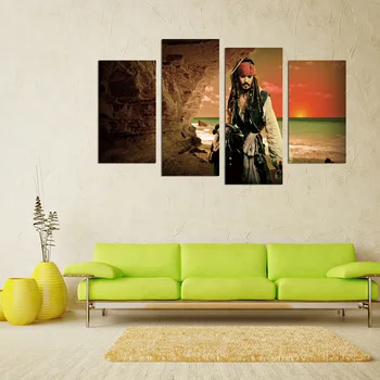 

FOUR PC NO FRAME Pirates of the Caribbean Captain Depp Oil Painting Printed Oil Painting On Canvas Home Decor Wall Decor