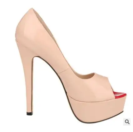 Loslandifen/женские модные пикантные весенние офисные туфли-лодочки из лакированной кожи с открытым носком; большие размеры 35-42; женские туфли-лодочки на очень высоком каблуке - Цвет: apricot patent