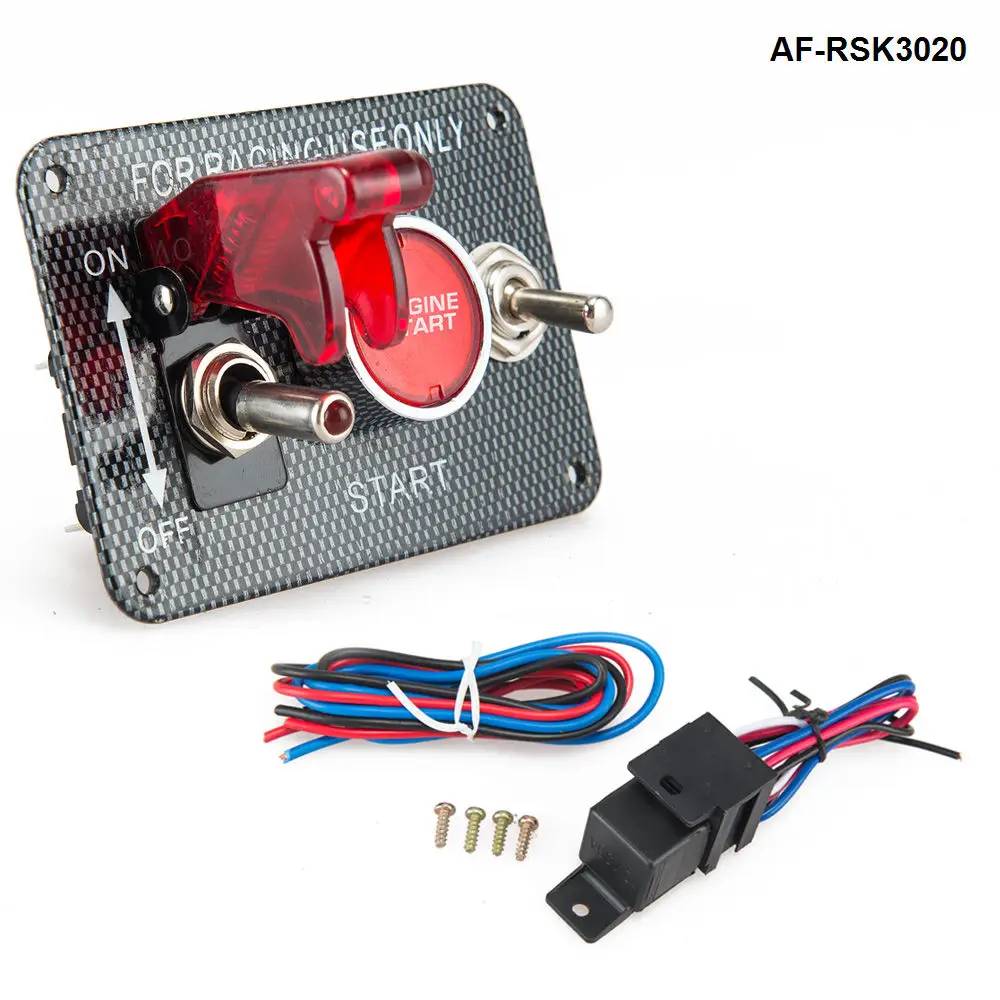 

Racing Car Engine Start Button +2Toggle Switch Panel Drift 12v Carbon Fiber AF-RSK3020