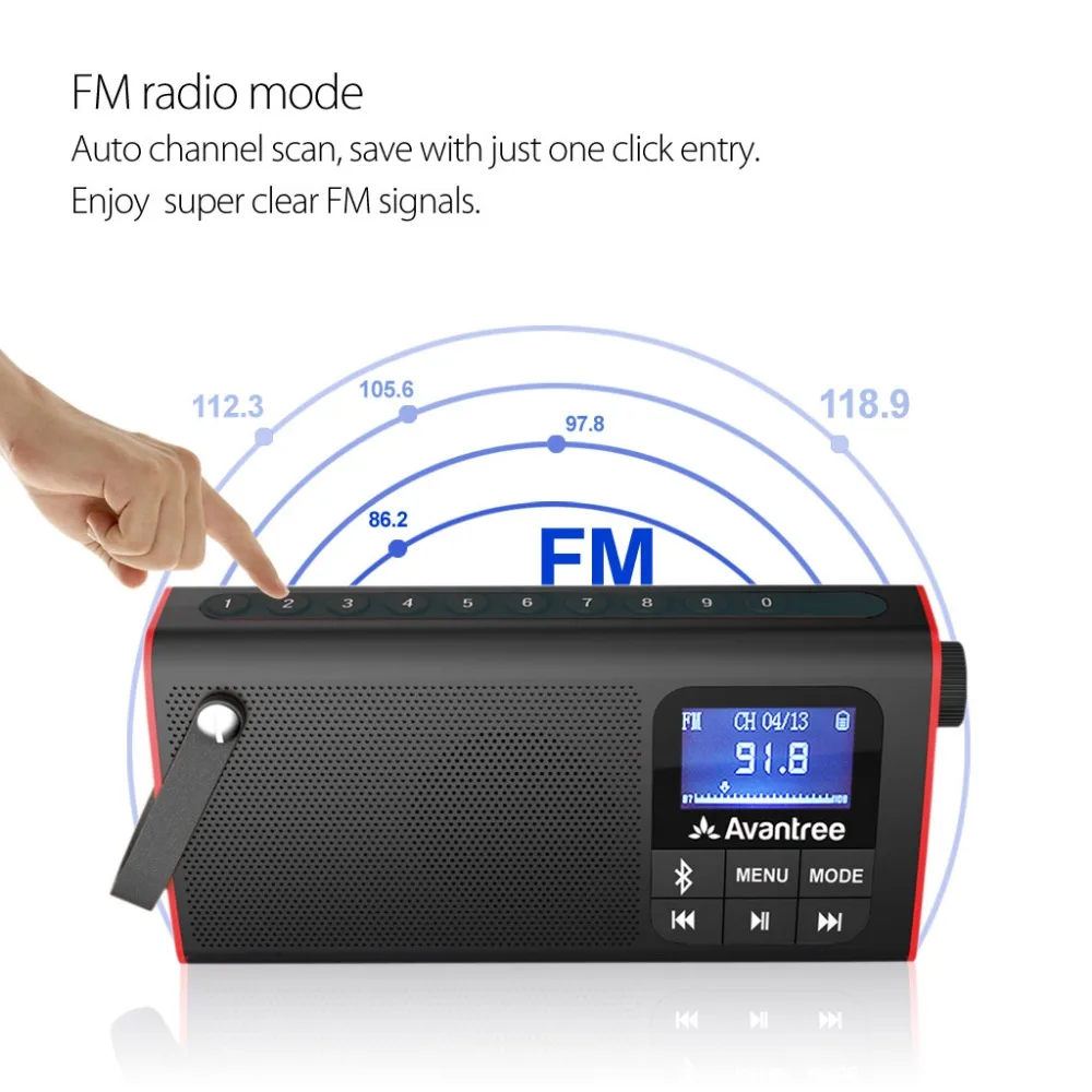 Avantree SP850 Radio FM portátil recargable con altavoz Bluetooth y tarjeta  SD reproductor de MP3 3 en 1, escaneo automático, pantalla LED, pequeño