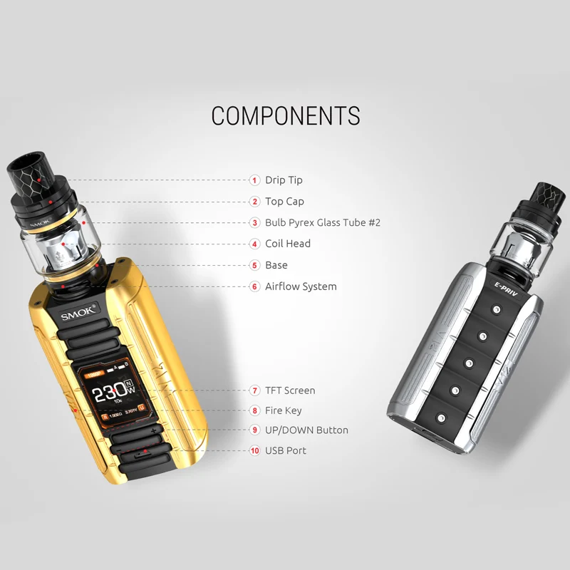 Оригинальный SMOK E priv 230 Вт TC комплект с 8 мл/2 мл TFV12 Prince Tank & использует V12 Mesh Coil VS Smok X