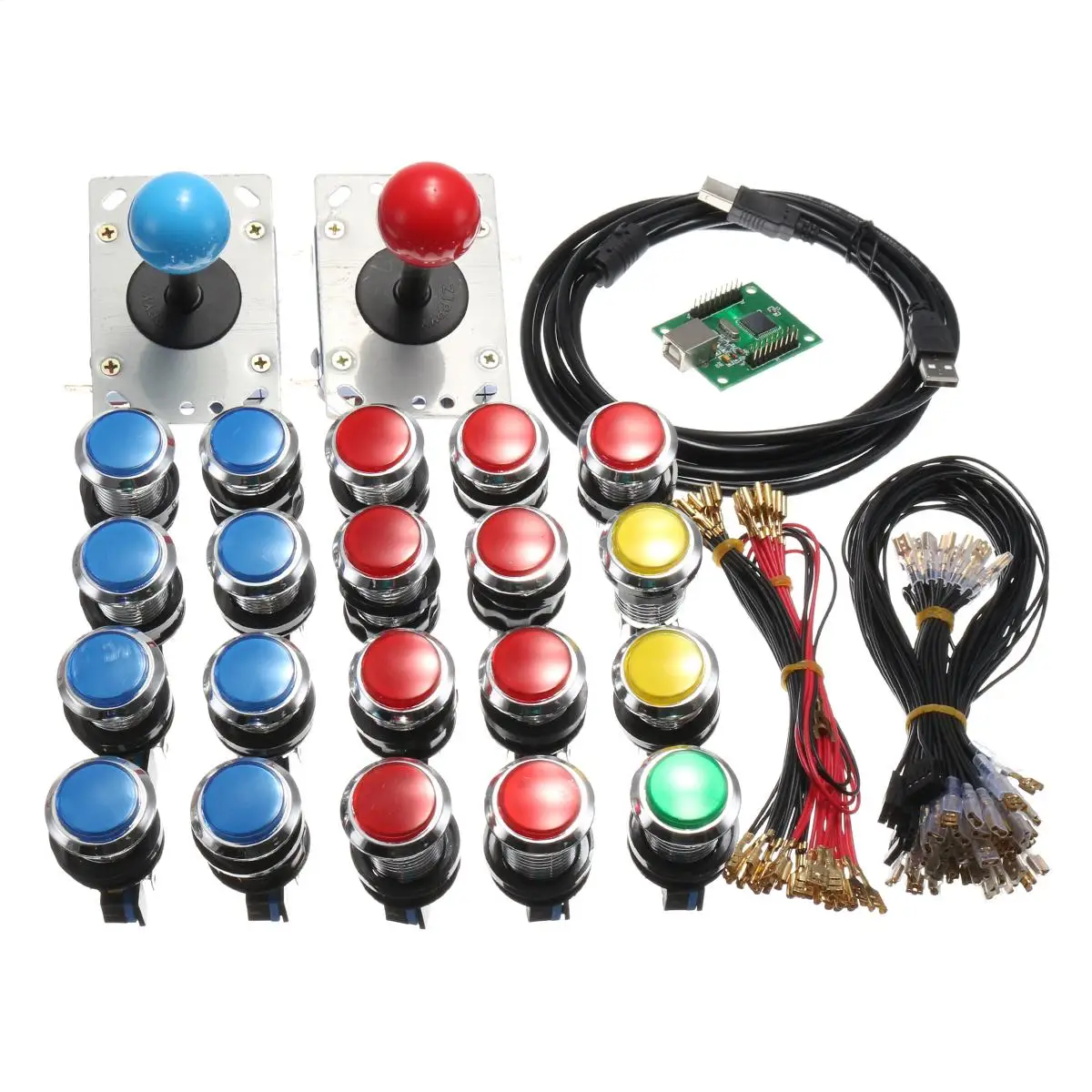 

22pcs LED Buttons 2 Players DIY Arcade Joystick Kits 1pcs USB Encoder Cables Arcade Game Parts Button Wiring Ball Replacement