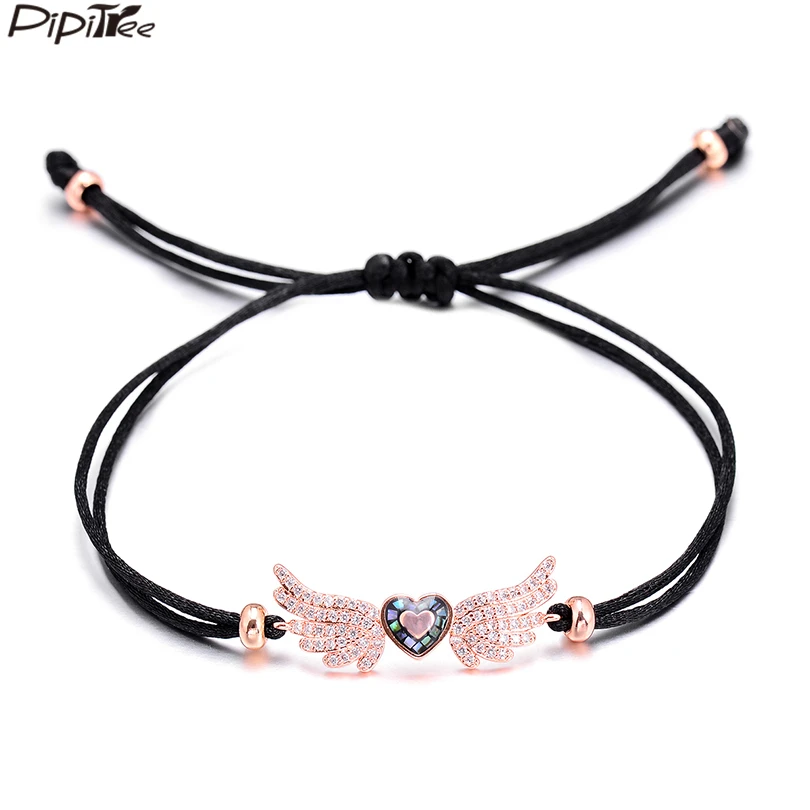 

Pipitree Gorgeous Micro Cubic Zirconia Natural Shell Heart Angel Wings Bracelet Red String Charm Bracelets for Women Jewelry