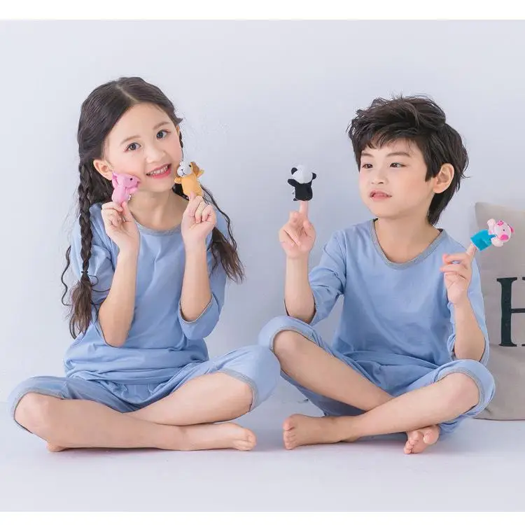 as picture kids Pajamas sets summer boys girls sleepwear suits T-shirts+shorts 2pcs solid color loose comfortable children clothes Y22 - Цвет: as picture