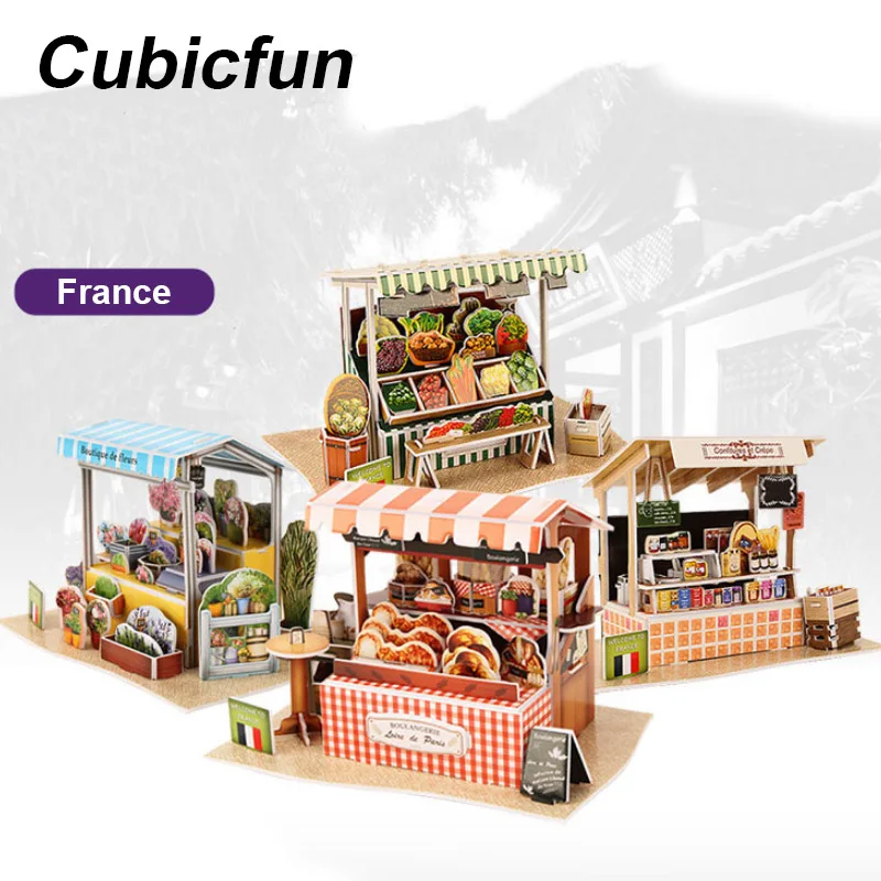 

Cubicfun 3D Paper Puzzle Toy Card Building Kits France Country Fair Architecture House Model Educational Toys For Children Gifts