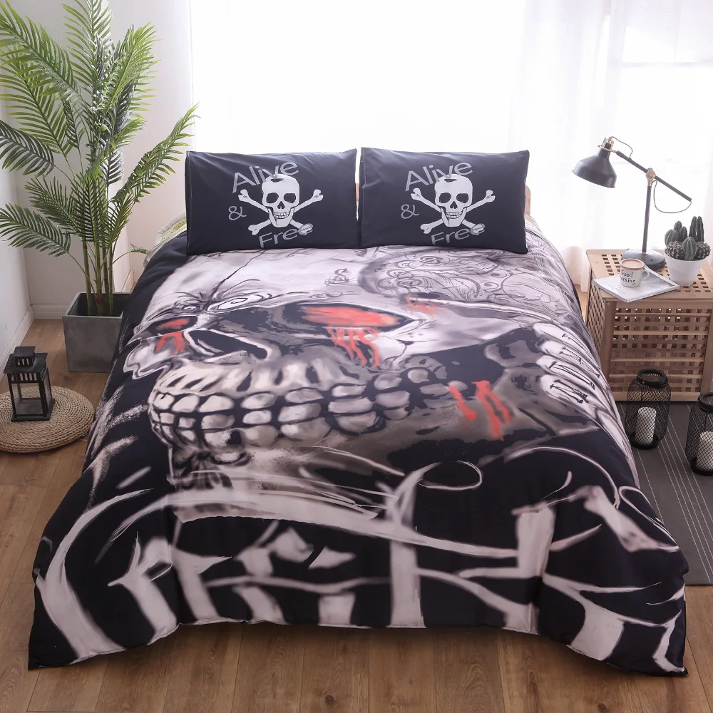 Free shipping novelty cool Gothic skull pattern home dorm bedding duvet
