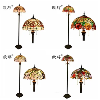 

European Tiffany color glass living room floor lamp bar restaurant study grape rose garden lamp