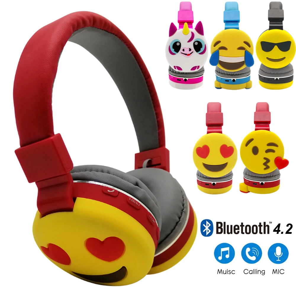 

JINSERTA Bluetooth Kids Headphone Foldable Stereo Music Headset Emoji Earphone with MIC for Answering the Phone 3.5mm Jack