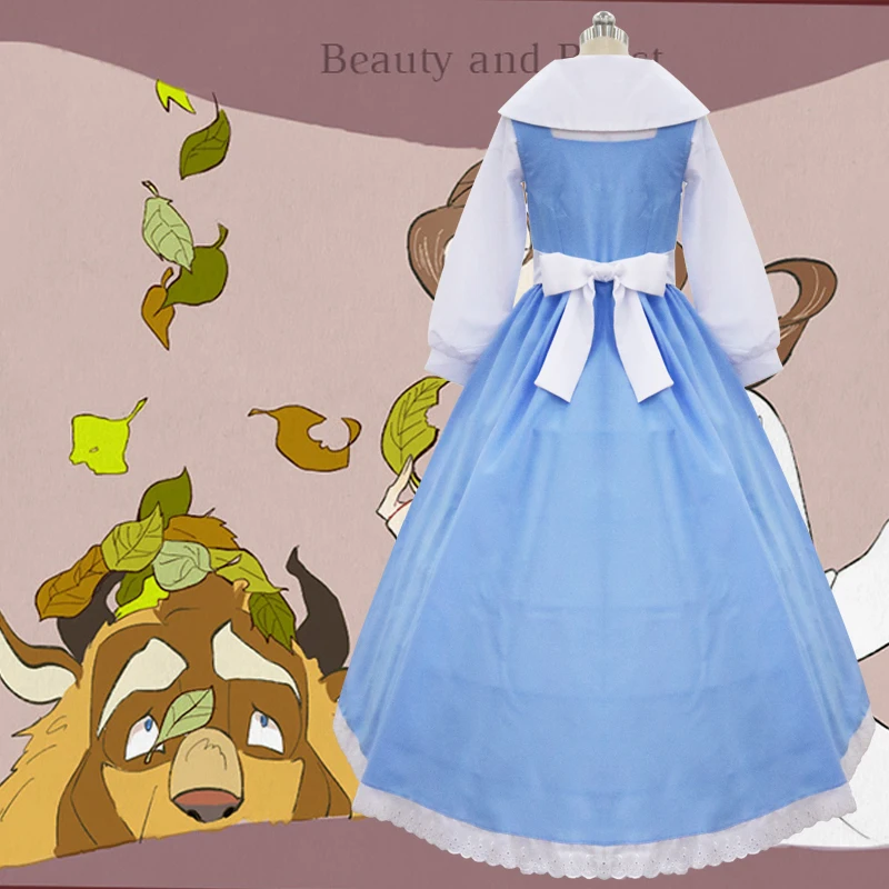 Новинка, костюм красавицы и чудовища для взрослых, костюм принцессы Белль, голубое нарядное платье горничной, костюмы на Хэллоуин для женщин