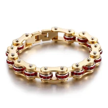 MenPunk Rock женский из нержавеющей стали золотой велосипедный браслет и черный белый красный голубой фианит велосипед цепь браслеты