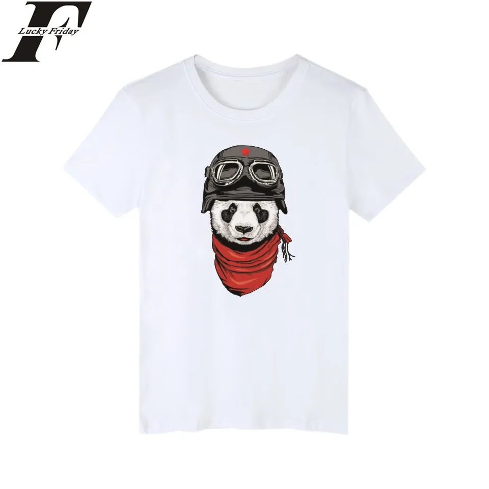 

LUCKYFRIDAYF Cartoon Panda Pattern Cotton T-shirt White Cotton Teeshirt and Funny t shirt Men Street Wear 3xl