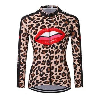 

WEIMOSTAR Team Pro Women's Cycling Long Sleeve Tops Ropa Ciclismo Bicycle Jersey Racing Clothing Sportswear Leopard Red lips