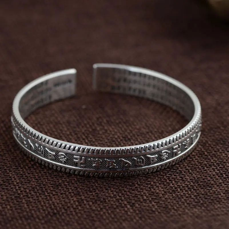 

925 Silver Buddha Bangle Vintage Open Size Diameter 56mm 100% S925 Sterling Silver Bangles for Women Jewelry