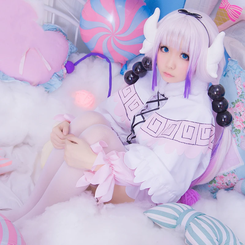 

Japan Anime Miss Kobayashi's Dragon Maid Kanna Kamui Cosplay Cotumes Maid Uniform Lolita Dress Outfit