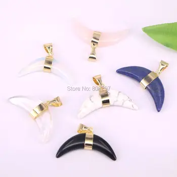 

10Pcs Gold Color Horn Shape Multi-Kind Gems Quartz Pendant Beads