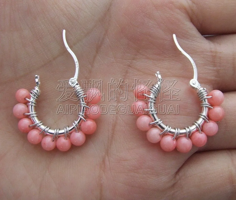 

E130721 Pink Coral Silver Earrings